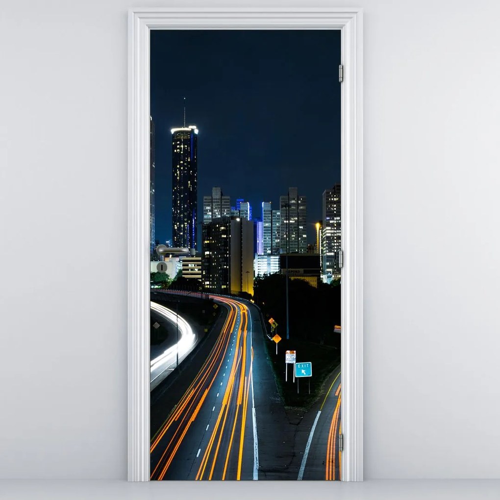 Fototapeta na dvere - Nočná metropola (95x205cm)
