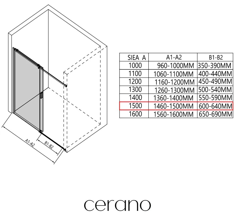 CERANO - Sprchovací kút Santoro Ľ/P - 8 mm - čierna matná, grafitové sklo - 150x70 cm - posuvný, CER-CER-8050BD7310