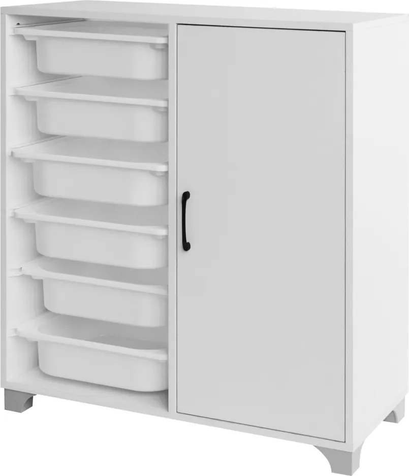 Regál/skrinka s úložnými boxmi, biela, VELTO