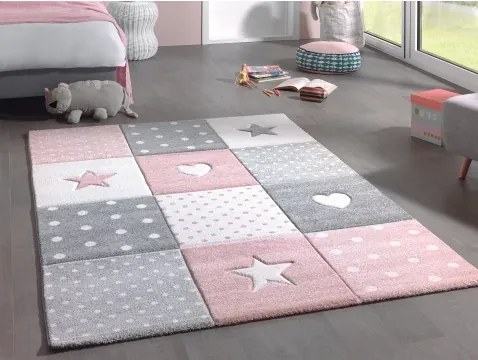 Detský koberec Diamond Kids 120x170 cm, ružový, hviezdy a srdce%