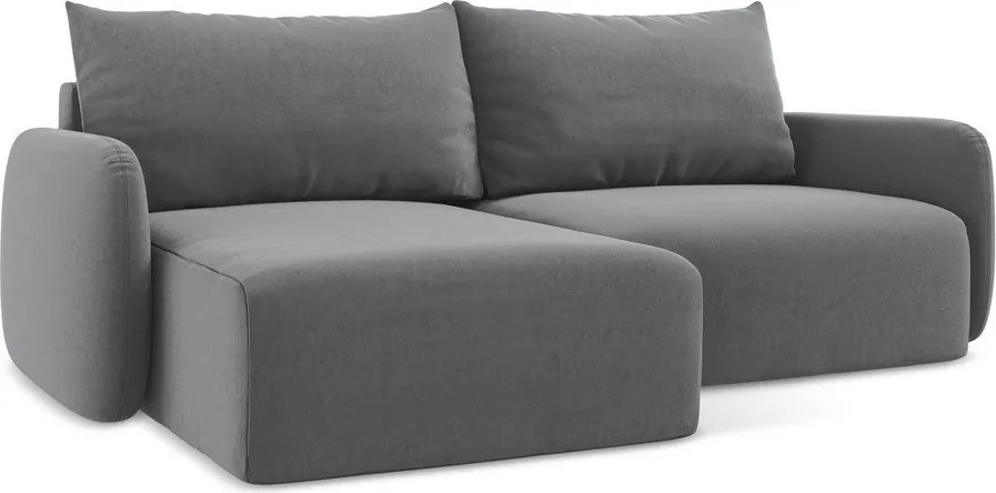 Sivá zamatová rozkladacia/s úložným priestorom rohová pohovka (ľavý roh/s leňoškou) Kalena – Makamii