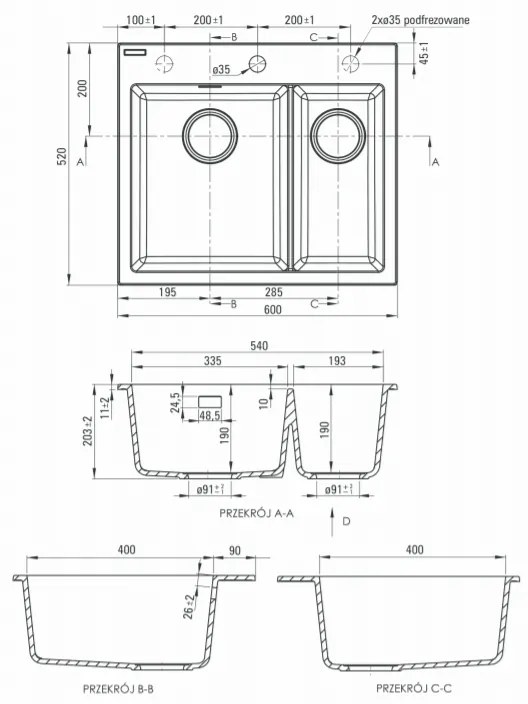 DEANTE ERIDAN ZQE_N503 Jednodrez 600X520X214, granit čierna - Deante