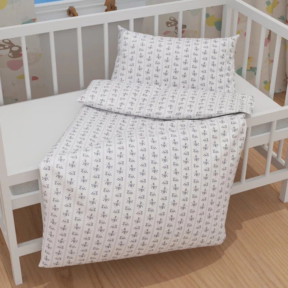 Biante Detské bavlnené posteľné obliečky do postieľky Sandra SA-641 Temne modrý ľudový kvetinový vzor na bielom Do postieľky 90x140 a 50x70 cm