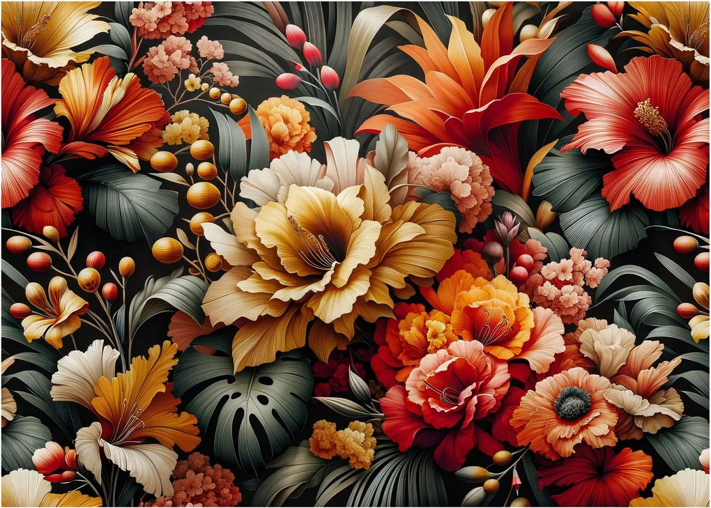 Sklenený obraz - Oranžovo-červené kvety (70x50 cm)