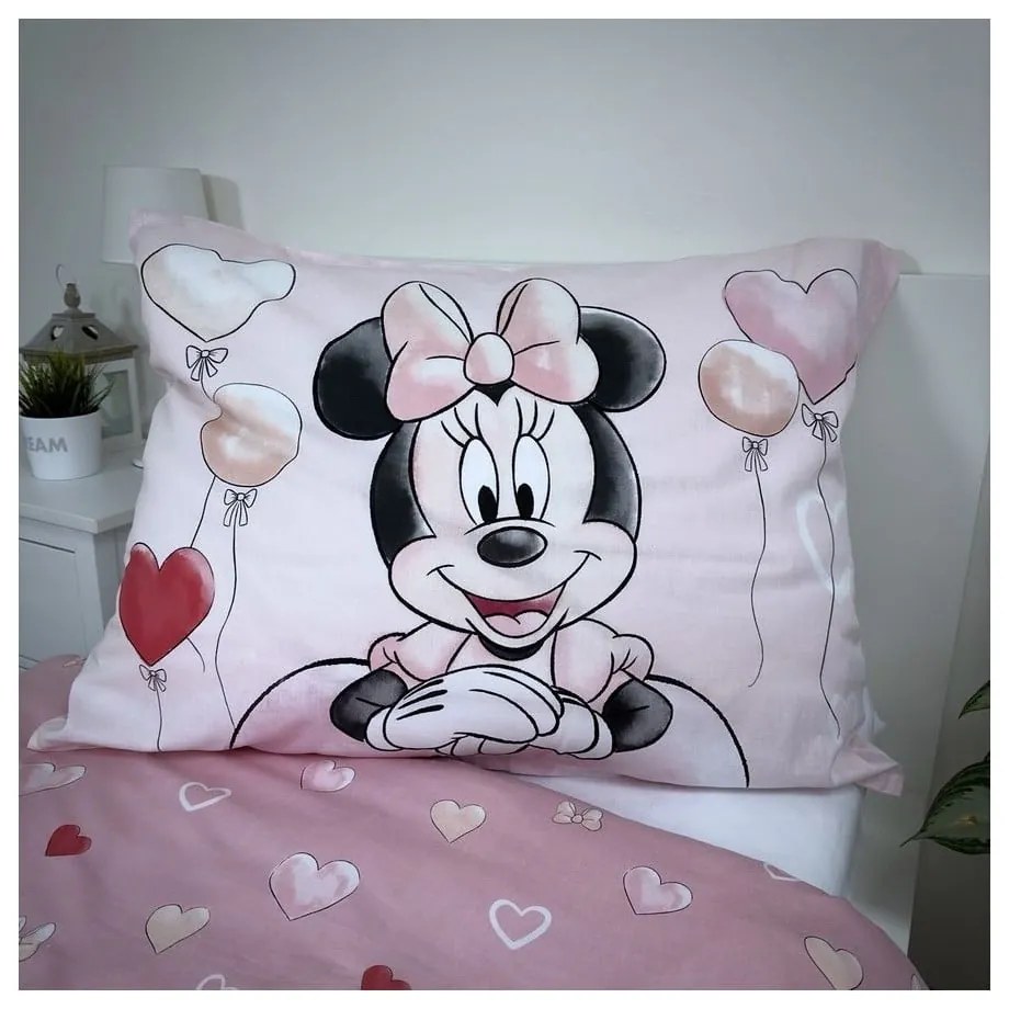 Ružové bavlnené detské obliečky na jednolôžko 140x200 cm Minnie "Balloon" – Jerry Fabrics