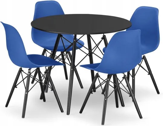 Jedálenský stôl TODI čierny 80 cm so štyrmi stoličkami OSAKA modré
