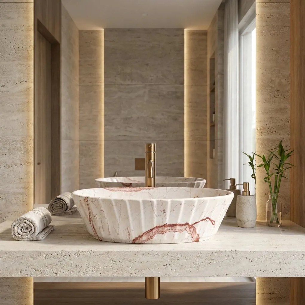 Rea Samanta Zen, umývadlo na dosku 500×380×135 mm, béžová imitácia kameňa matná, REA-U3532