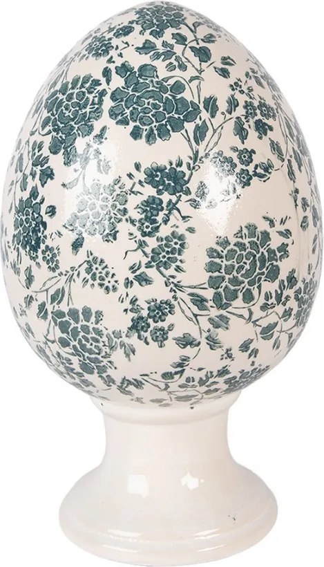 Keramické vajíčko na podstavci so zelenými kvetmi Tien French XL - Ø 17*28 cm
