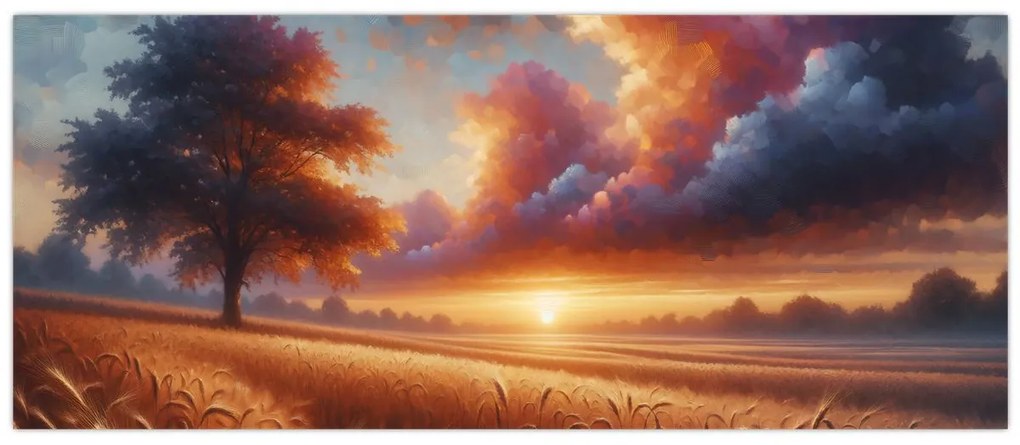 Obraz – Západ slnka na poli (120x50 cm)