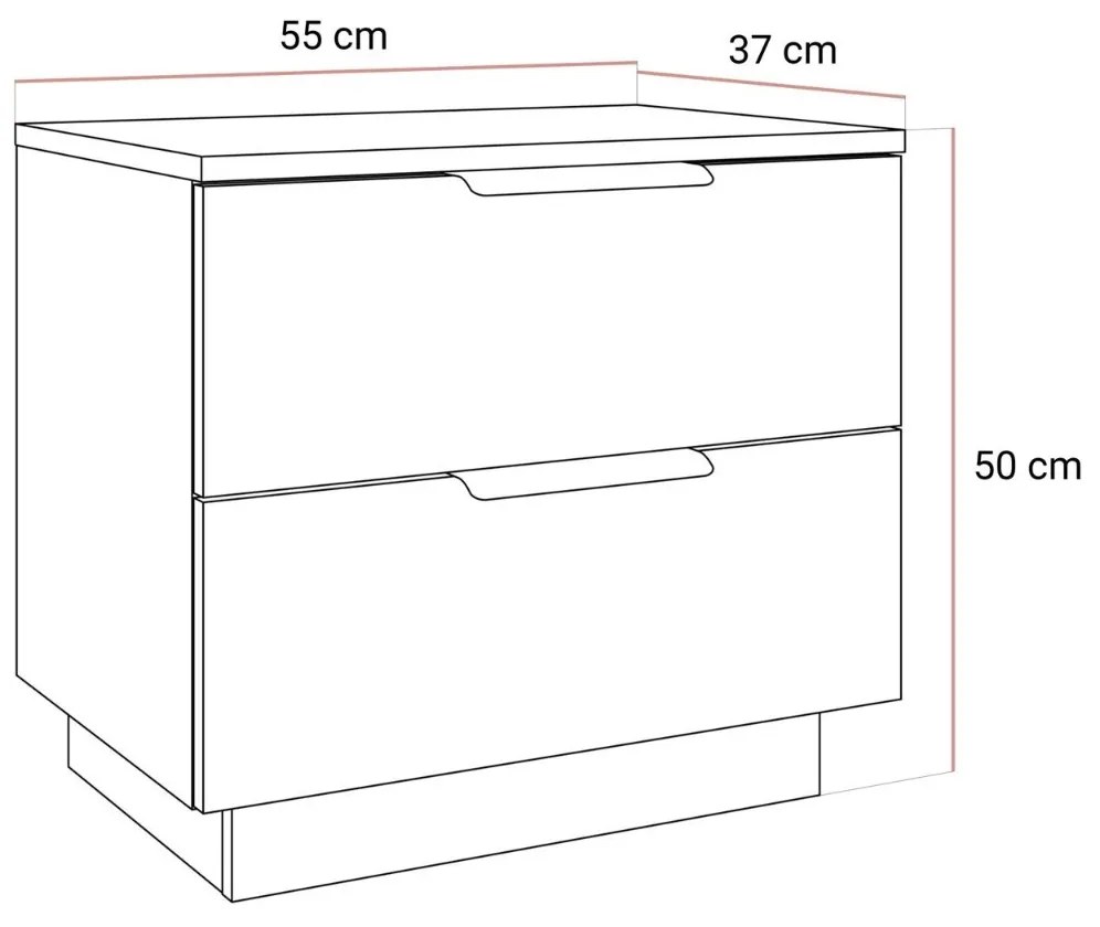 NOČNÝ STOLÍK MARION 2S KAŠMÍR ZLATÉ ÚCHYTKY LED