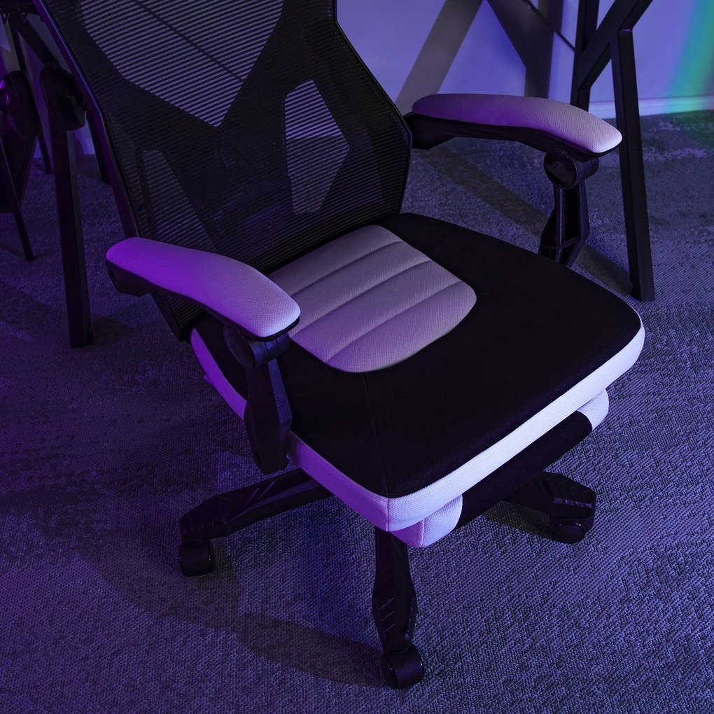 Herná stolička Bing s podnožkou čierna/biela