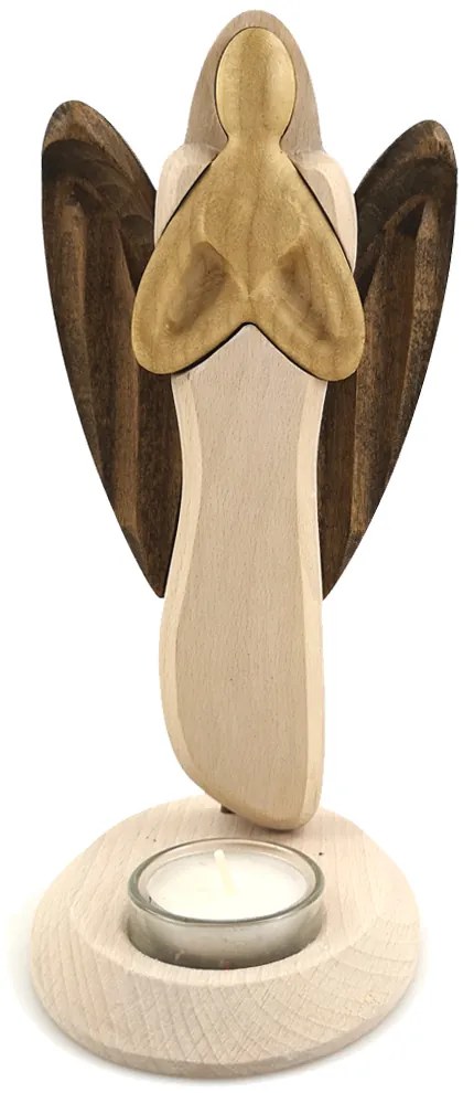 AMADEA Drevený svietnik anjel so srdcom, farebný, masívne drevo, výška 25 cm