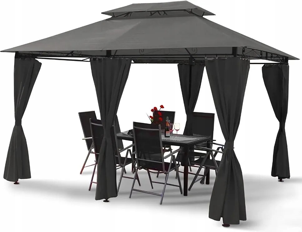 Záhradný altánok s LED solárnym osvetlením BestBerg BBGG-10 / 300 x 400 x 275 cm / šedá
