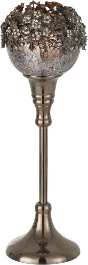 Sklenený dymový svietnik na nožičke so zdobením a kamienkami Luxy - Ø 9*28cm