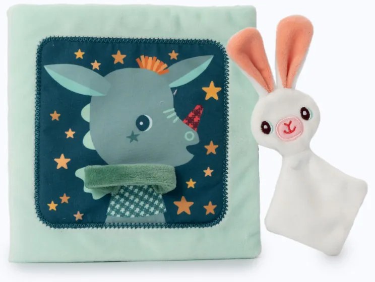 Lilliputiens - textilná knižka s aktivitami - dráčik Joe a jeho maznáčik