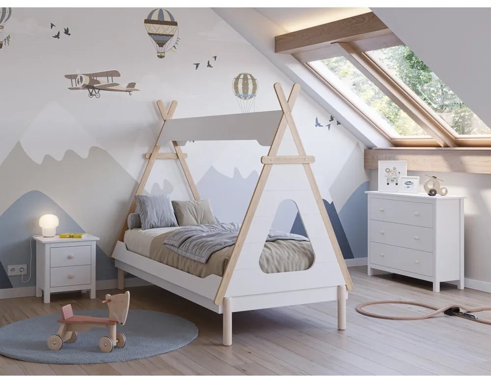 Biela domčeková detská posteľ z borovicového dreva 90x190 cm Nora – Marckeric