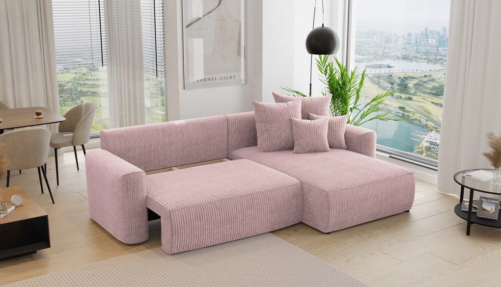 Rohová sedačka Baria (P) (púdrovo ružová). Akcia -20%. Vlastná spoľahlivá doprava až k Vám domov. 1133094