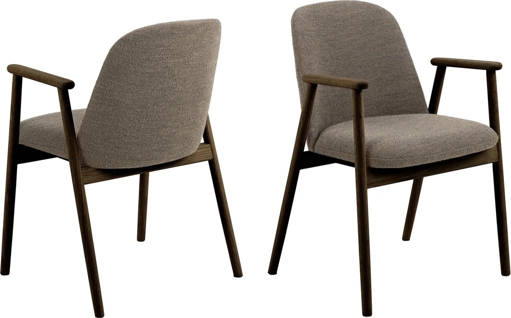 RODERIC Hnedá Taupe (látka Monza 40) / lakovaná dubová konštrukcia – dymový dub (odtieň orecha) – DREVENÁ STOLIČKA BOUCLÉ RETRO