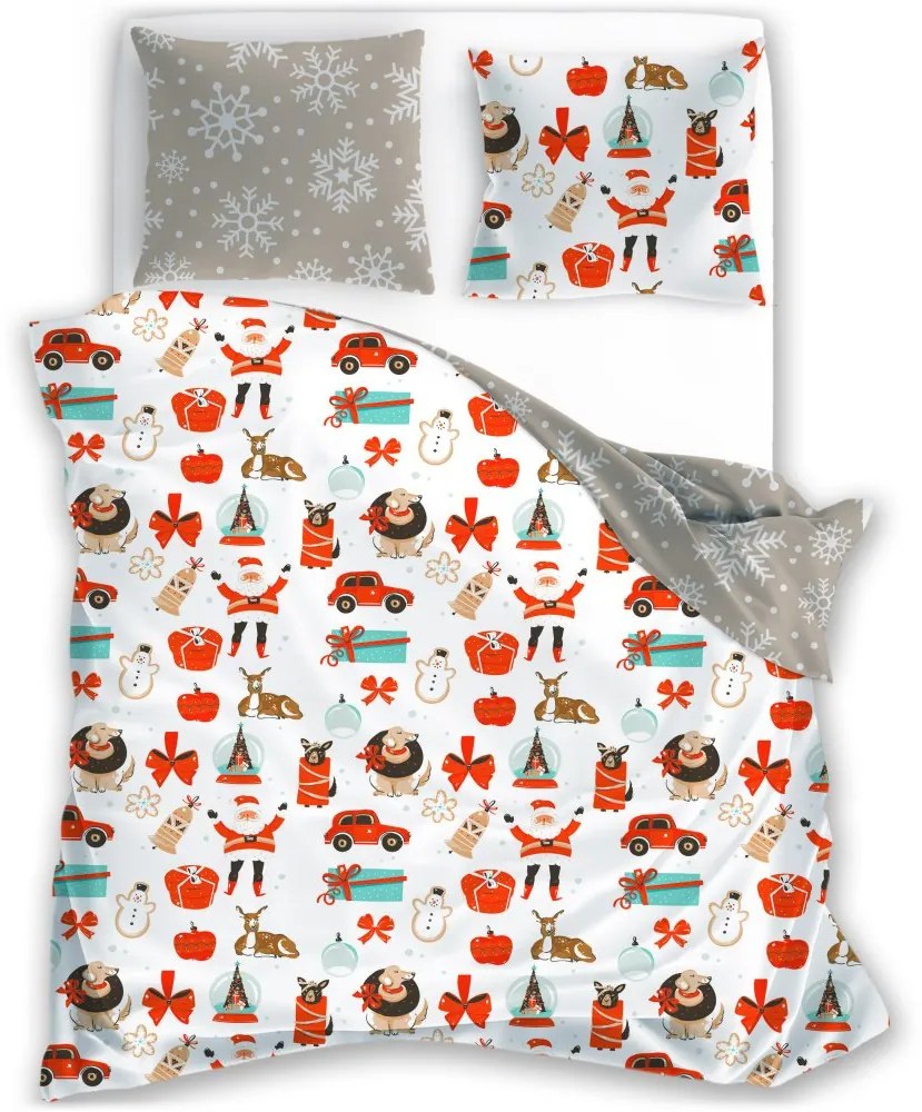 Vianočné saténové posteľné obliečky – motív Veselé Vianoce - 70 x 90 cm + 140 x 200 cm