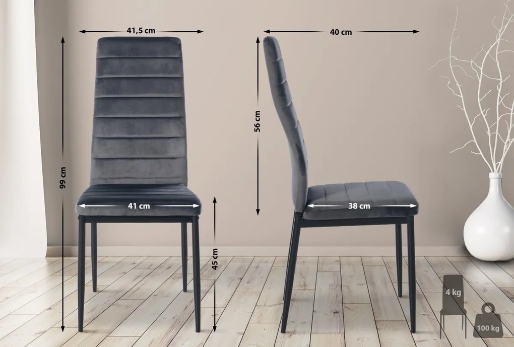 Jedálenská stolička Mayfair - zamat - Sivá