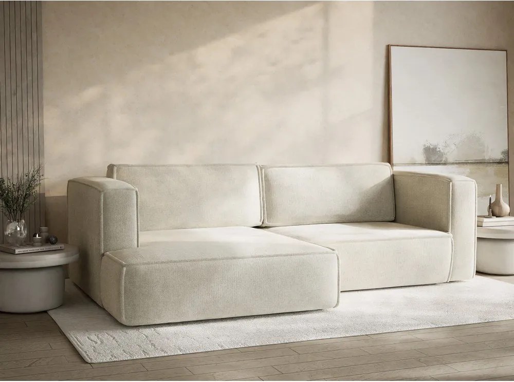 Krémovobiela ženilková rozkladacia/s úložným priestorom rohová pohovka (ľavý roh/s leňoškou) Velto – Maison de Rêve