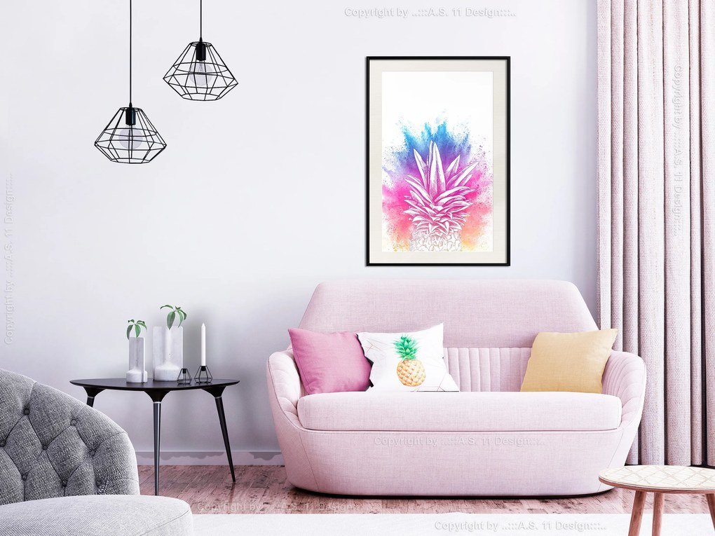 Artgeist Plagát - Colourful Pineapple [Poster] Veľkosť: 20x30, Verzia: Zlatý rám s passe-partout