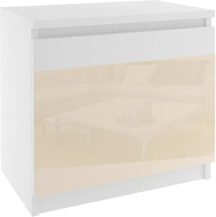 Svetlý nočný stolík Beauty biely - béžové sklo