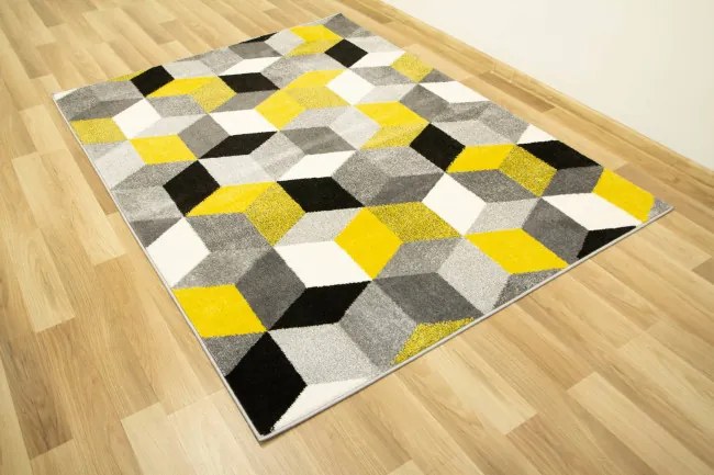 Koberec Sumatra E219 Romby Cubes žltý / sivý / krémový
