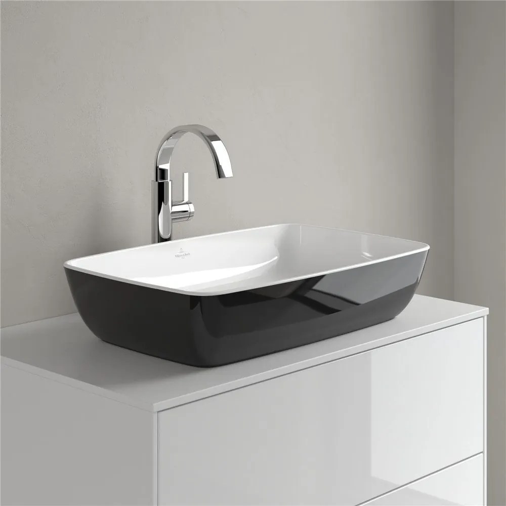 VILLEROY & BOCH Artis obdĺžnikové umývadlo na dosku bez otvoru, bez prepadu, 580 x 380 mm, Coal Black, 417258BCT8