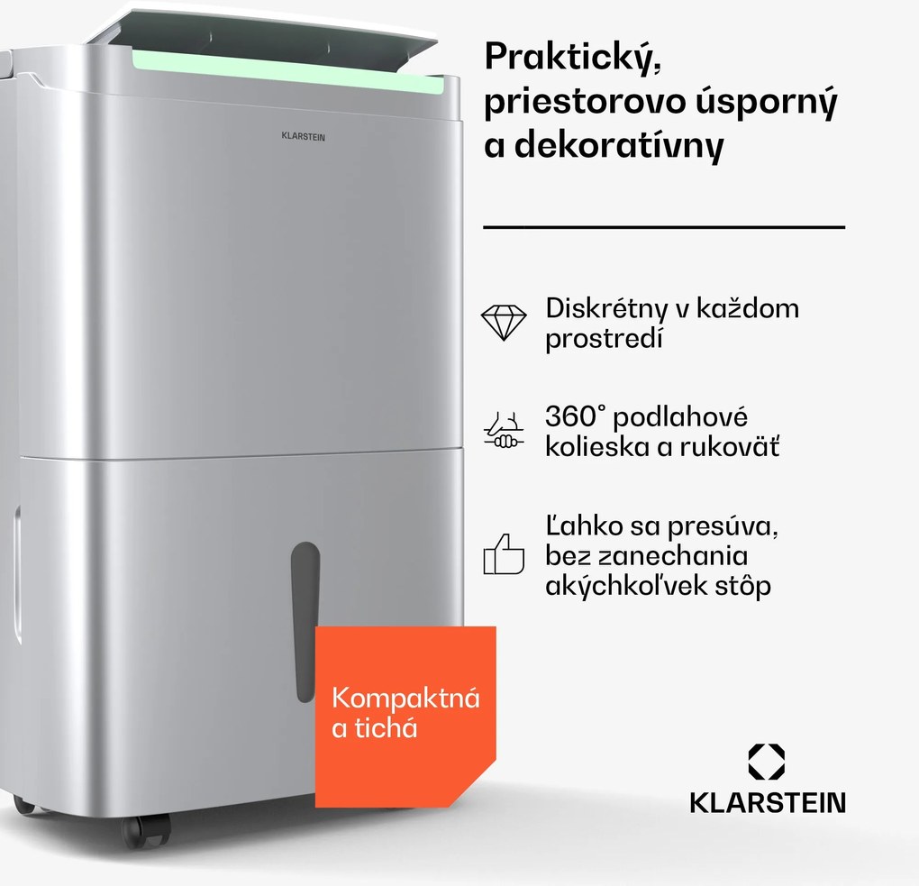 Klarstein DryFy Connect 40 odvlhčovač vzduchu, 40 l / deň, 60-70 m², ovládanie pomocou aplikácie, mobilný, nádrž na vodu