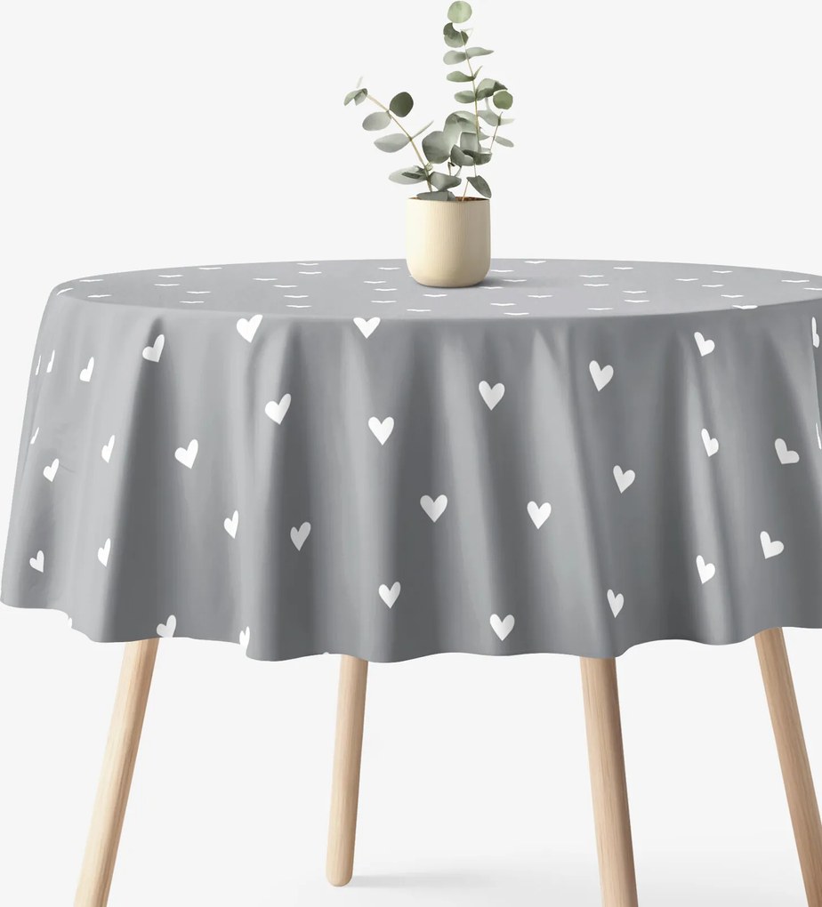Goldea okrúhly obrus 100% bavlnené plátno - srdiečka na sivom Ø 100 cm