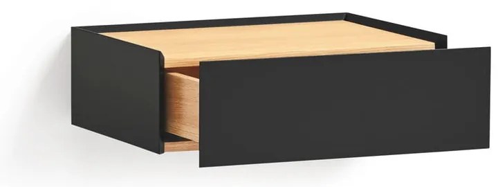 Čierny závesný nočný stolík s doskou v dubovom dekore Arista – Teulat