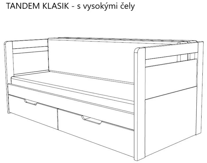 BMB TANDEM KLASIK s roštom a úložným priestorom 90 x 200 cm - rozkladacia posteľ z dubového masívu s podrúčkami, dub masív