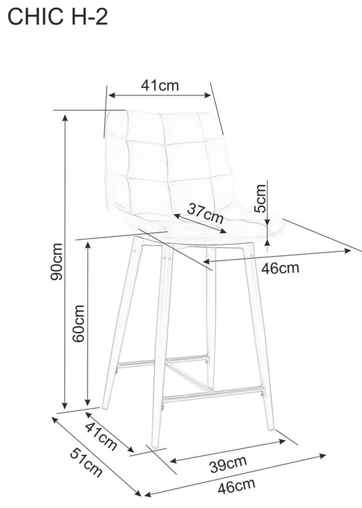 Zamatová barová stolička CHIC 90 cm sivá