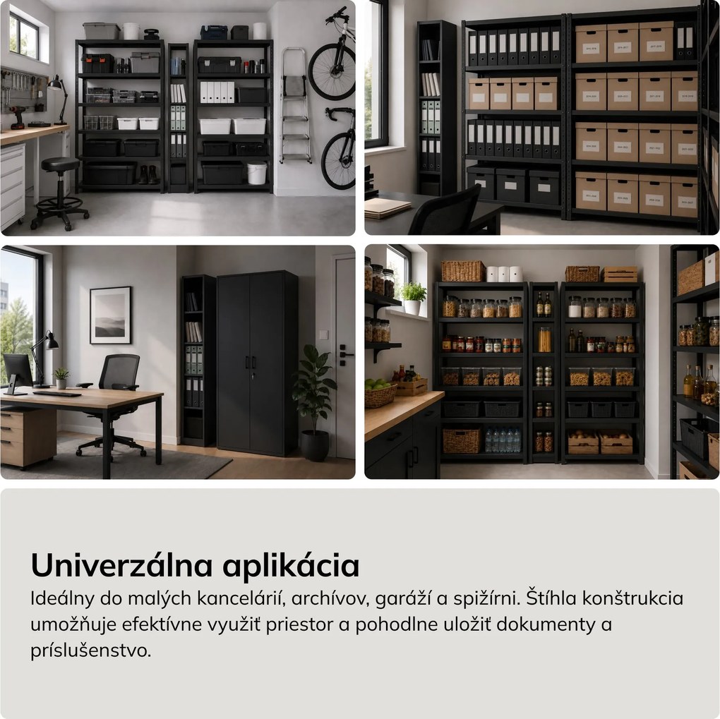 Úzky kovový archivačný regál na dokumenty antracitový, 250x1850x600 mm: TIM