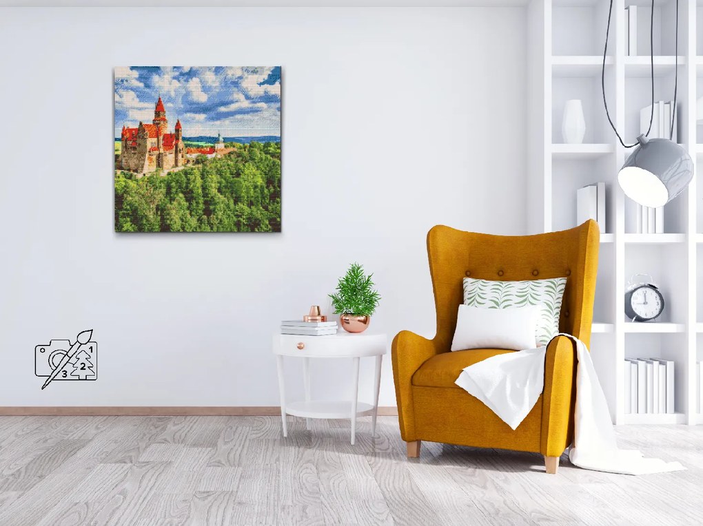 Gario Diamantové maľovanie Hrad Bouzov 2 Rozmery: 50 x 50 cm, Rámovanie: Iba zrolované plátno, Diamanty: Štvorcové