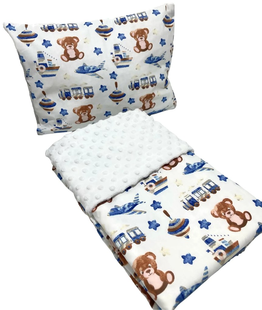 INTERMEDIC SK Zimný set do kočíka Macko s vláčikom/minka biela 73x73/40x30 cm