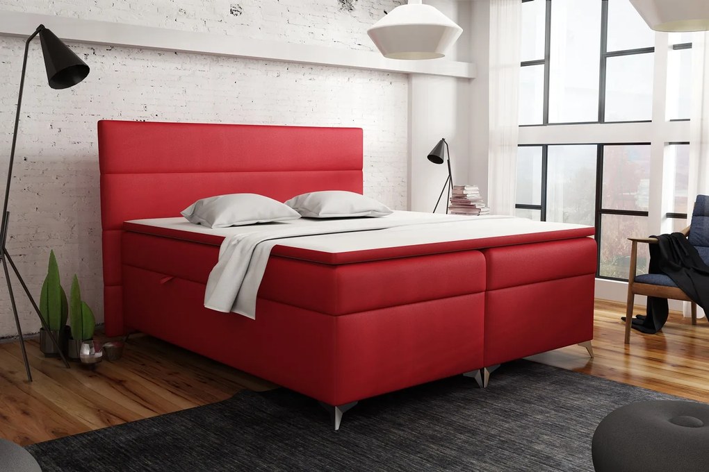 DOMINIKA MANŽELSKÁ POSTEĽ 180X200 ČERVENÁ EKO-KOŽA LED