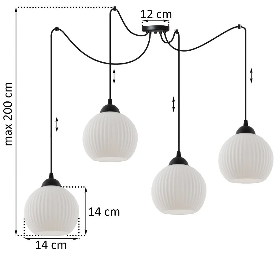 Závesné svietidlo Riffle Round Spider, 4x biele sklenené tienidlo, b