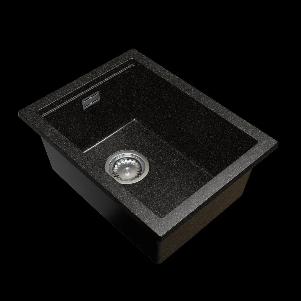 Gamma Decor 3850, 1-komorový granitový drez 380x500x207 mm, čierna so zlatými bodmi, GMA-ZLE000179