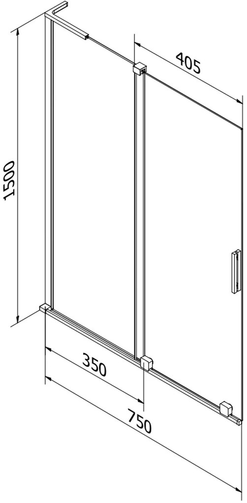 Mexen Velar L, 2-krídlová posuvná vaňová zástena 75 x 150 cm, 8mm sklo námraza, brúsená oceľ, 896-075-003-31-97