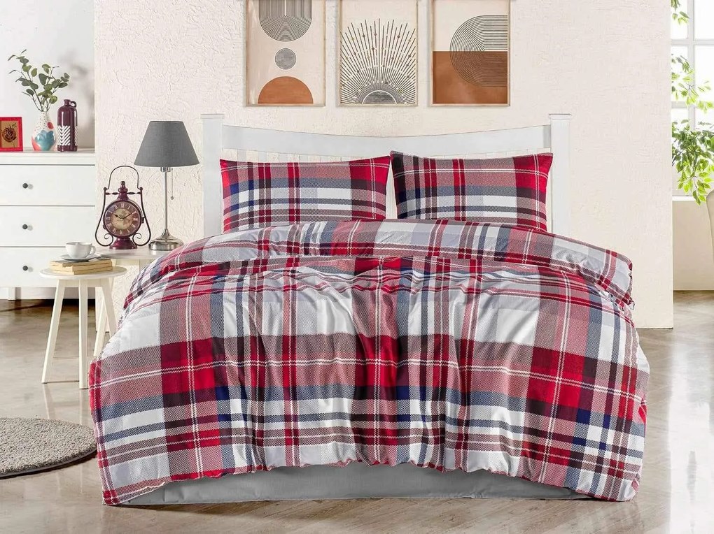 Obliečky flanelové Karo červené 200x140cm+90x70cm TiaHome