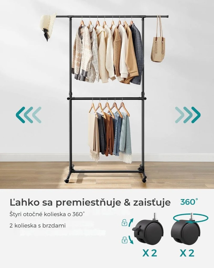 Stojan na oblečenie dvojstupňový JASON 101-165x49x113-180cm, čierna SongmicsHome