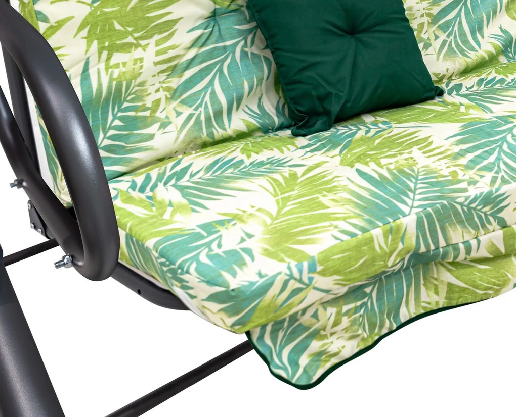 Záhradná hojdačka so strieškou, skladacia 2x1 so vzorom palmových listov