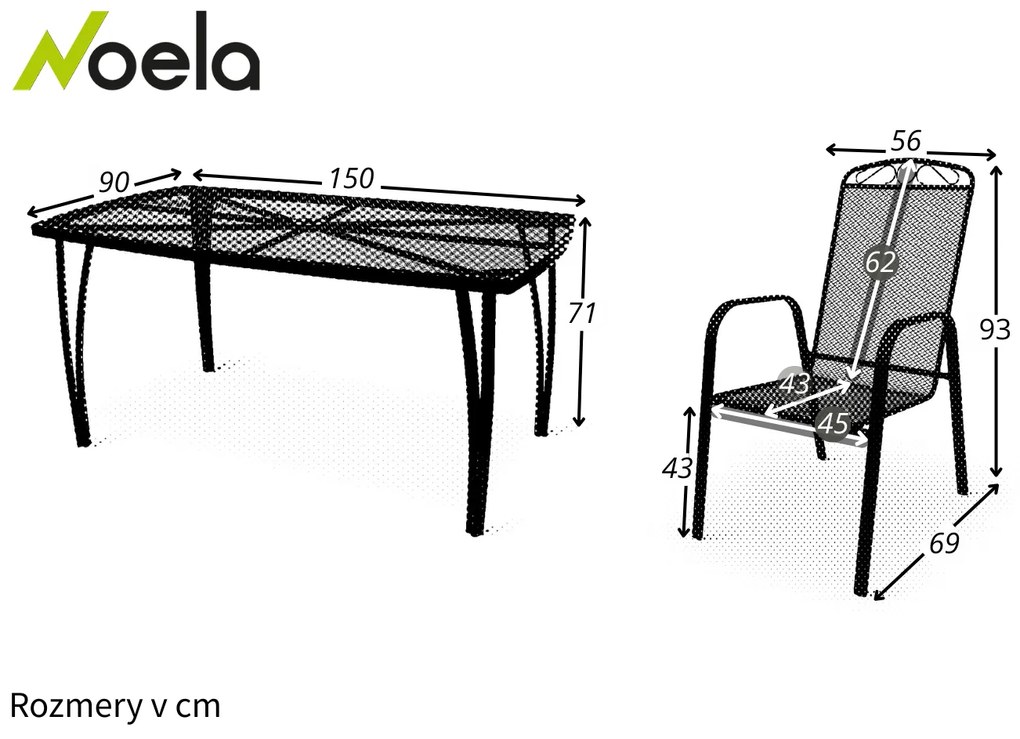 Noela Záhradná kovová zostava Lana + 4x kovová stolička Lana steel