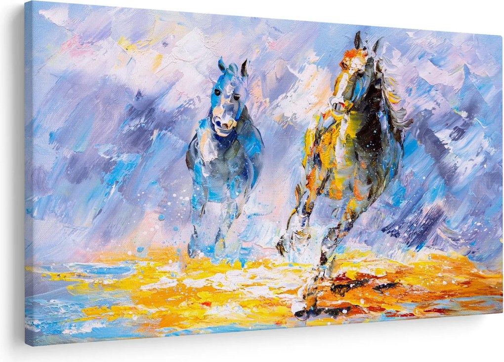 Obraz bežiacich koňov, olejomaľba (90x60 cm)