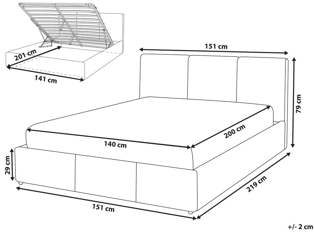 Zamatová posteľ s úložným priestorom 140 x 200 cm tmavosivá BOUSSE Beliani
