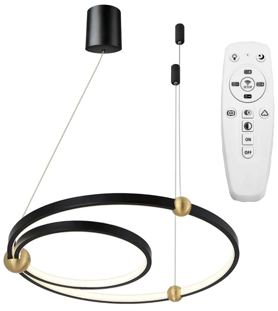 Toolight Toolight, LED závesné svietidlo Black Ring + diaľkové ovládanie APP692-30-50, čierna, OSW-06095