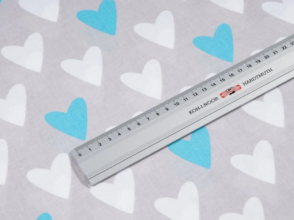 Biante Bavlnený záves Sandra SA-017 Tyrkysové srdce na sivom 150x250 cm