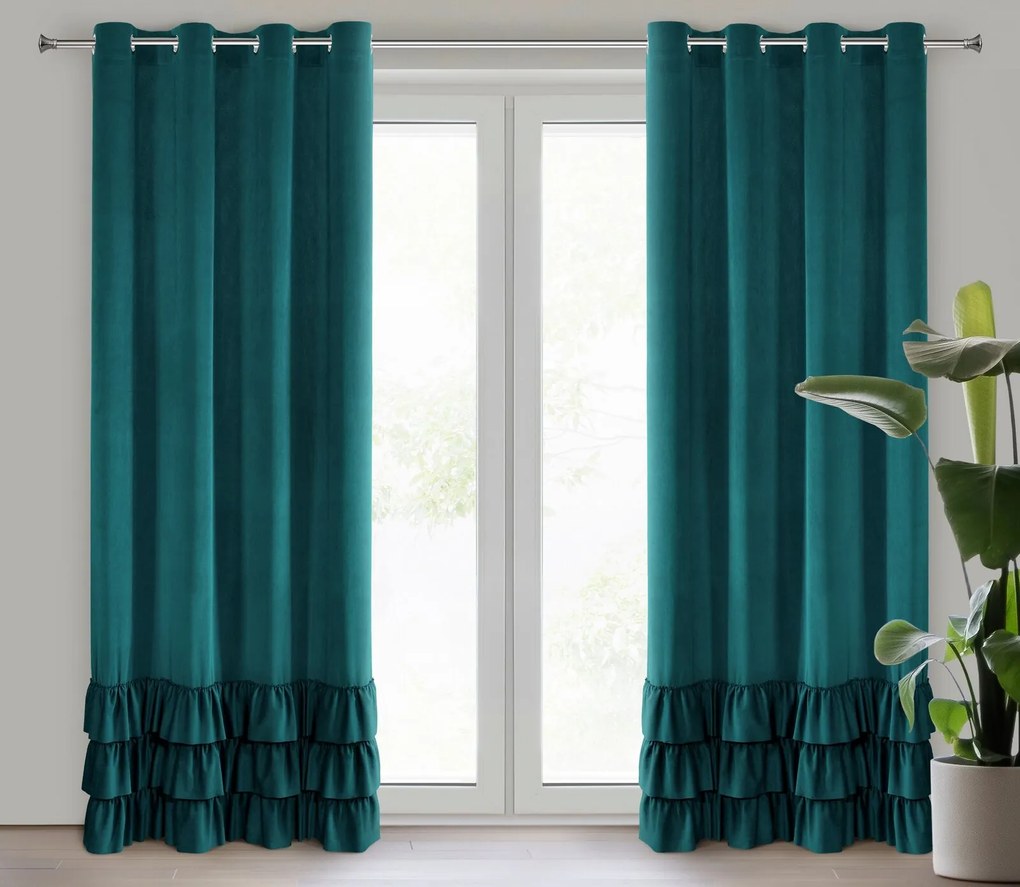 ZATEMŇOVACÍ ZÁVES NA KRÚŽKOCH MEGI 140X250 CM TMAVOTYRKYSOVÁ